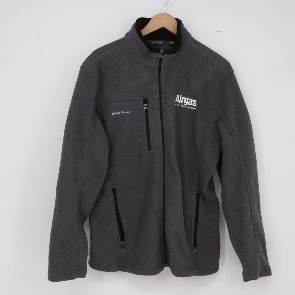 Eddie Bauer Fleece Jacket Mens M Gray Airgas Corporate Logo Excellent
